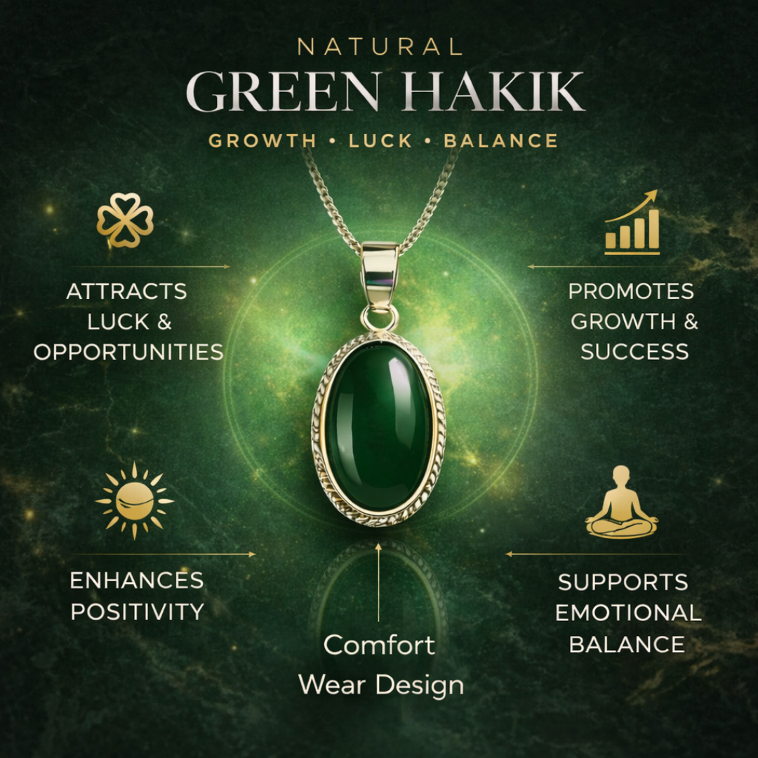 Natural Green Hakik Pendant for Luck & Growth