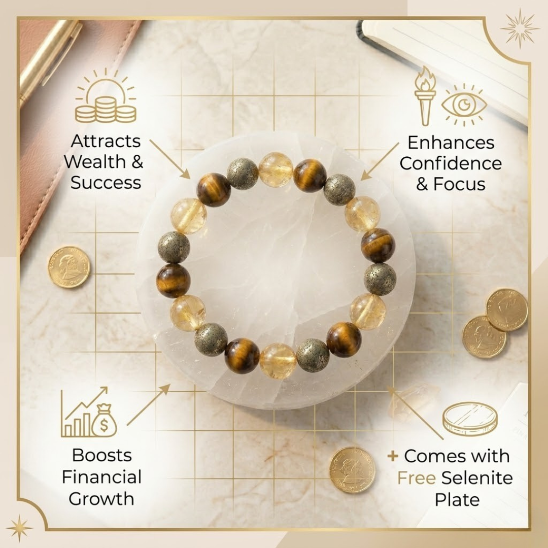Money Maker Crystal Bracelet for Wealth & Success with Free Selenite Plate