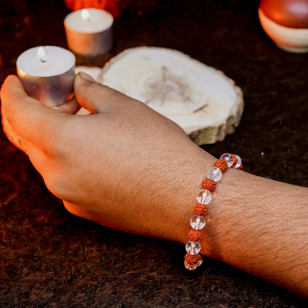 Rudraksha & Crystal Bracelet (8MM) || Gem Bhagya