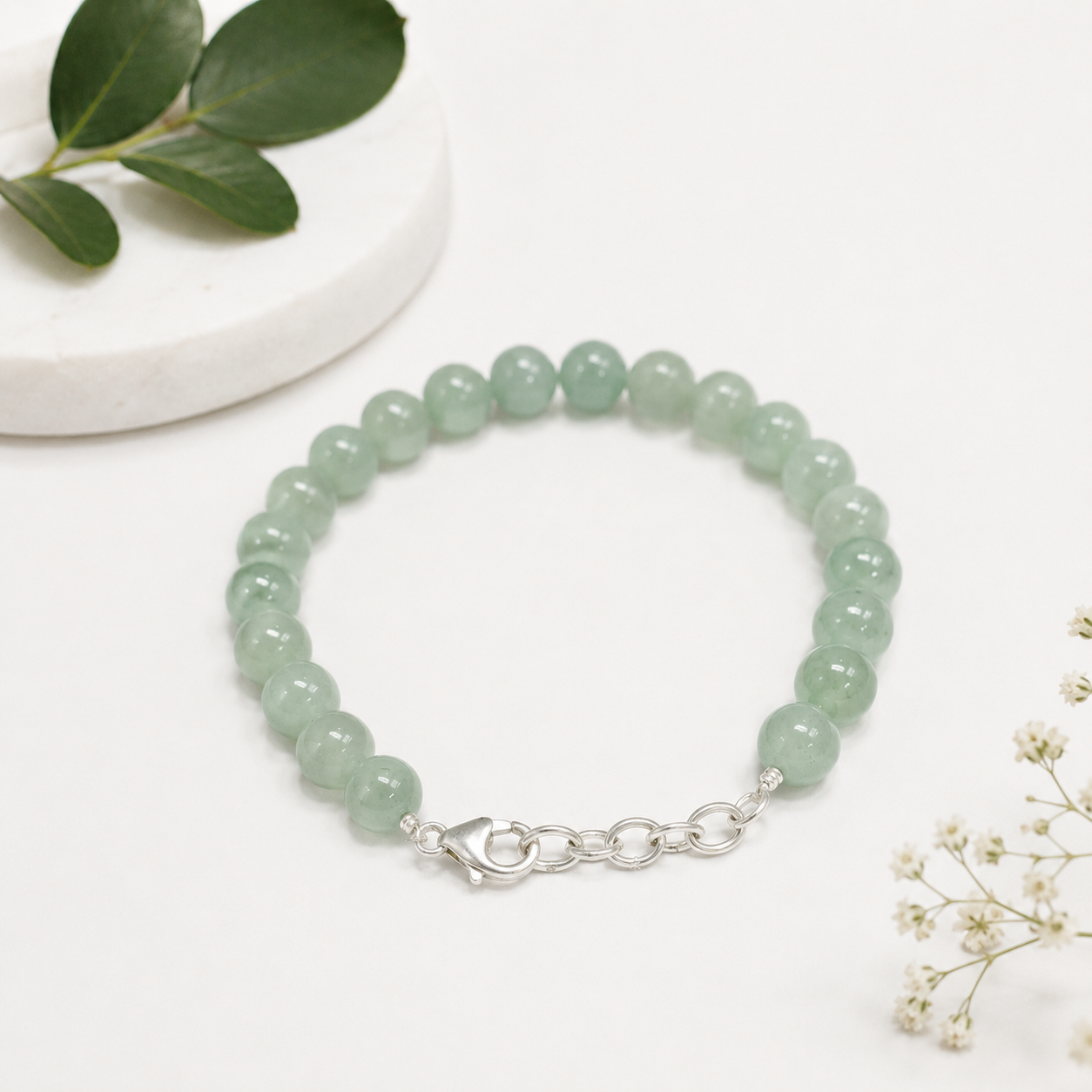 Green Aventurine Bracelet German Silver With Adjustable Lock