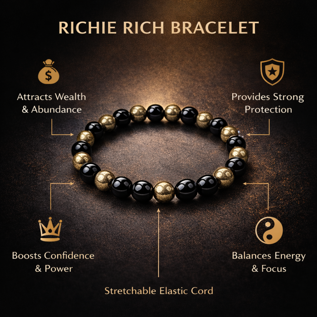 Richie Rich Bracelet with Pyrite & Black Obsidian for Wealth & Protection