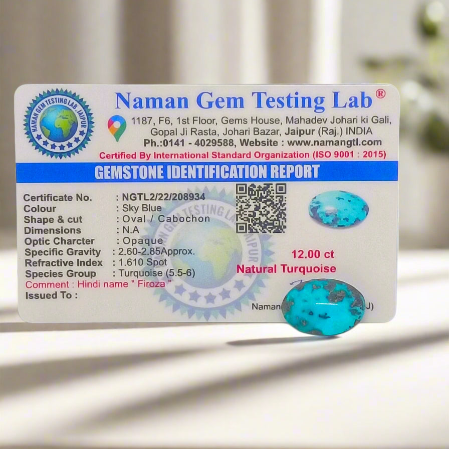NATURAL IRANI FIROZA || 12.00 CARATE || LAB CERTIFIED