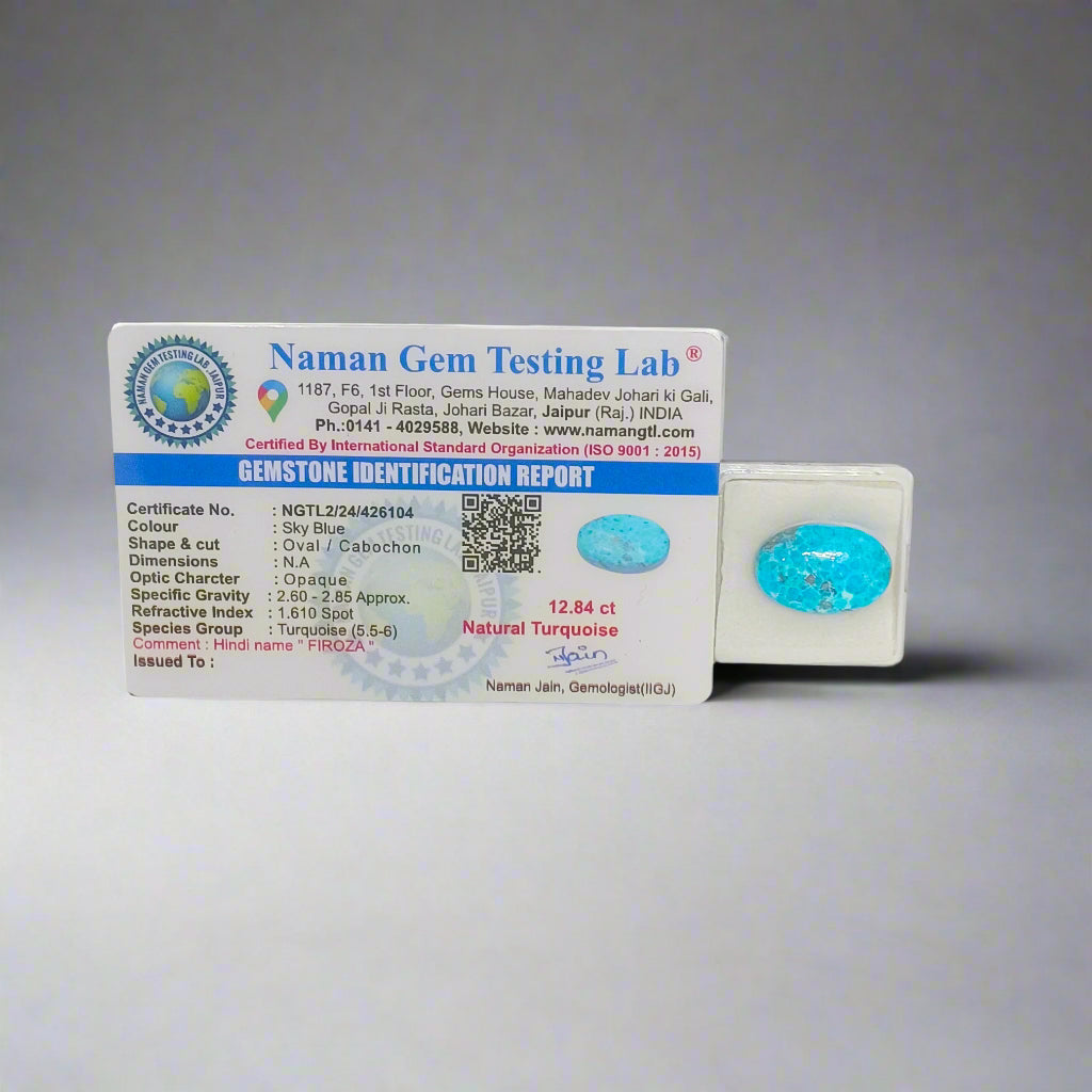 NATURAL IRANI FIROZA || 12.84 CARATE || LAB CERTIFIED