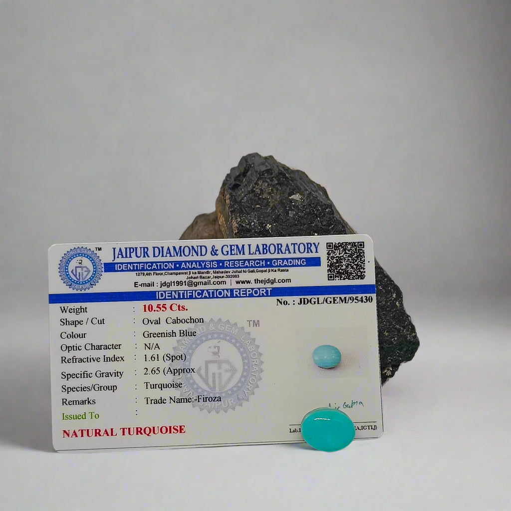 NATURAL TURQUOISE(FIROZA) || 10.55 CARATE || LAB CERTIFIED