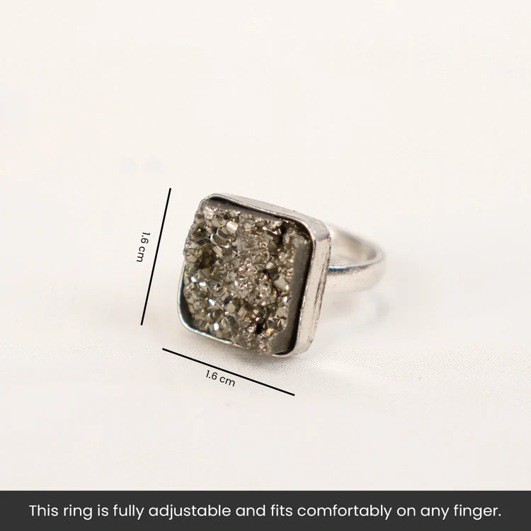 Pyrite Adjustable Square Ring