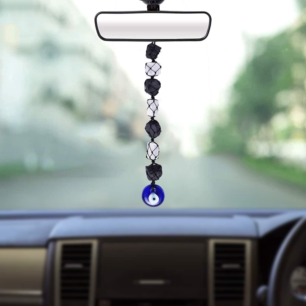 Selenite, Black Tourmaline and Evil Eye Protection Hanging