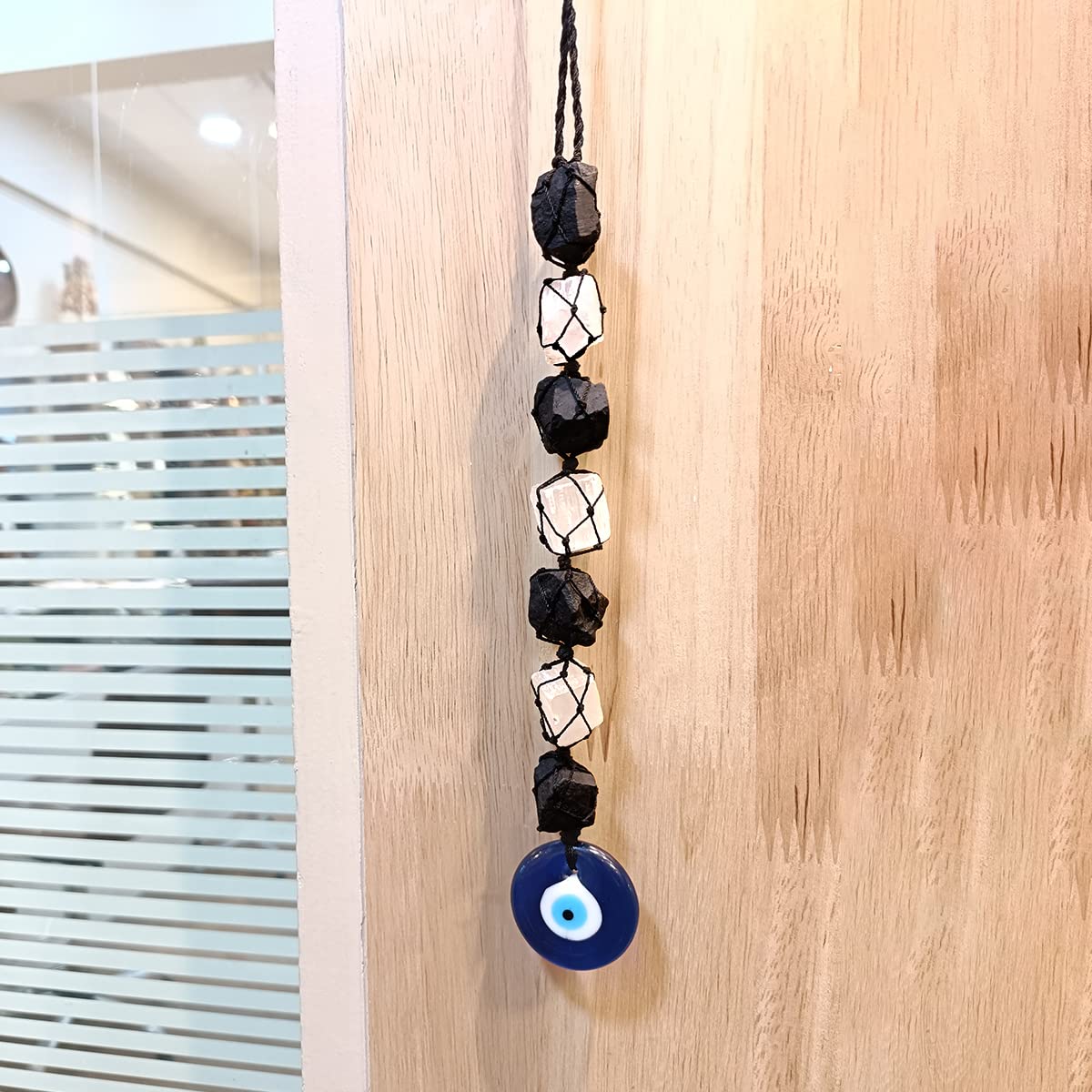 Selenite, Black Tourmaline and Evil Eye Protection Hanging