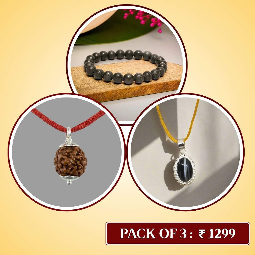 SET OF 3 COMBO (HAKIK PENDANT || PYRITE BRACELET || RUDRAKSHA PENDANT )