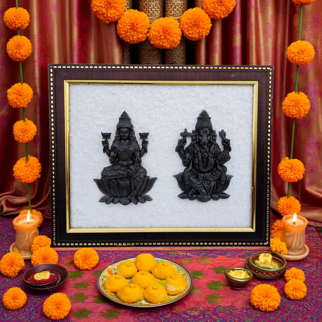 Pyrite Ganesh Ji & Laxmi Ji Frame || Gembhagya