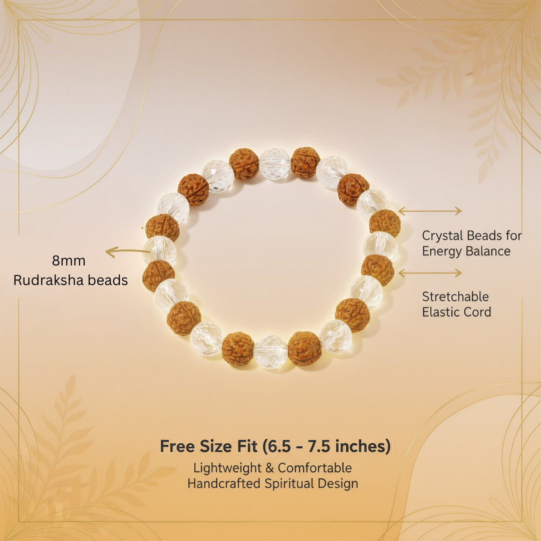 Rudraksha & Crystal Bracelet (8mm) for Spiritual Protection