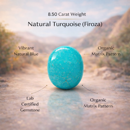 Natural Turquoise (Firoza) 8.50 Carat | Lab Certified Turquoise Gemstone for Luck & Protection