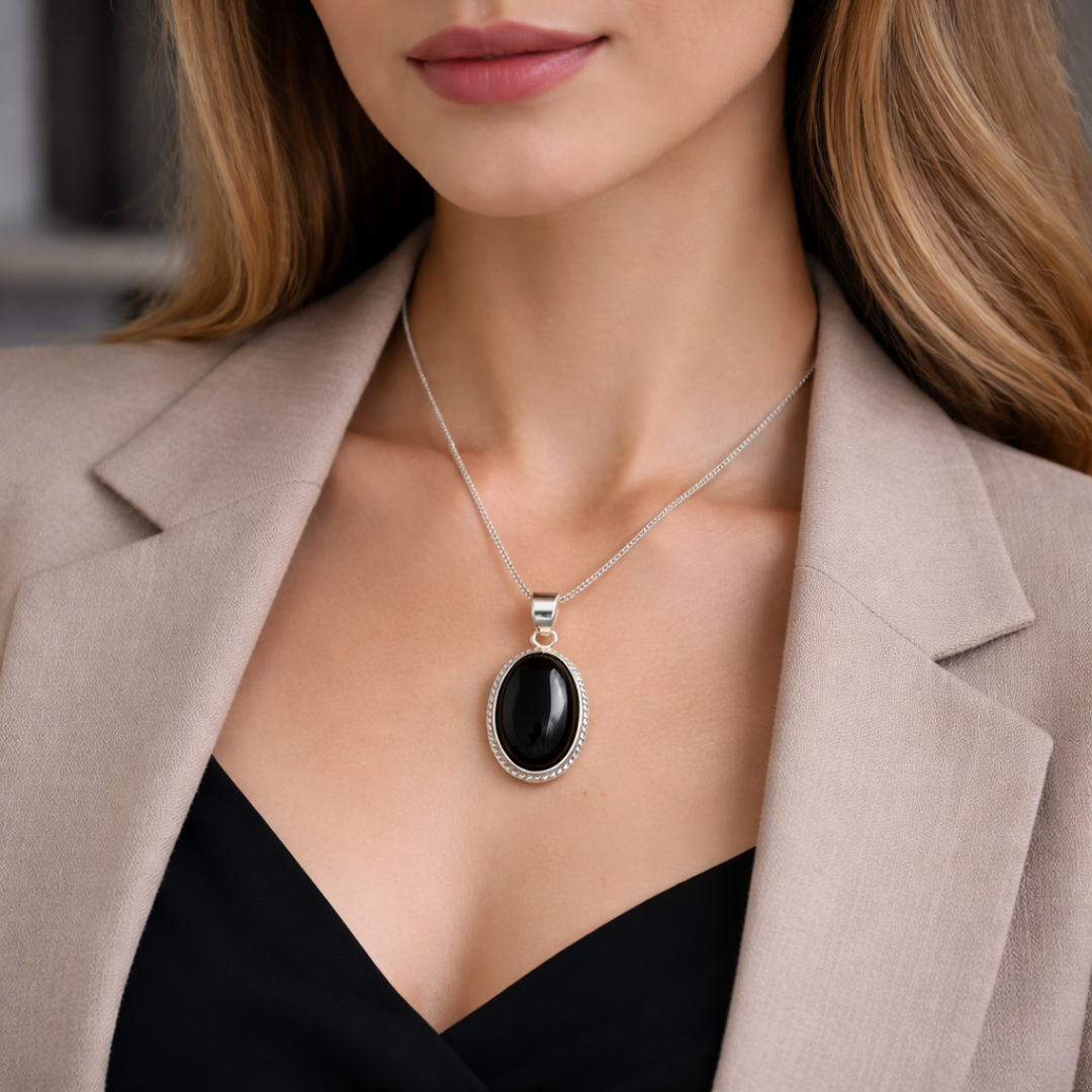 Natural Black Hakik Pendant for Protection & Strength
