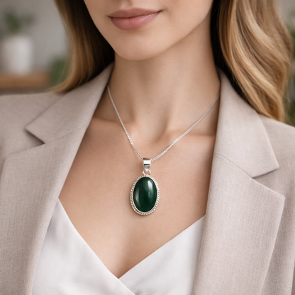 Natural Green Hakik Pendant for Luck & Growth