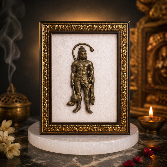 Pyrite Hanuman Ji with Selenite Plate for Protection & Wealth