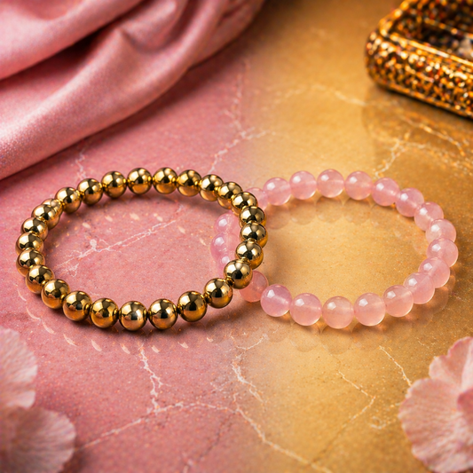 Natural Pyrite with Rose Quartz Bracelet for Love & Wealth | Healing Crystal Bracelet for Prosperity & Relationships
