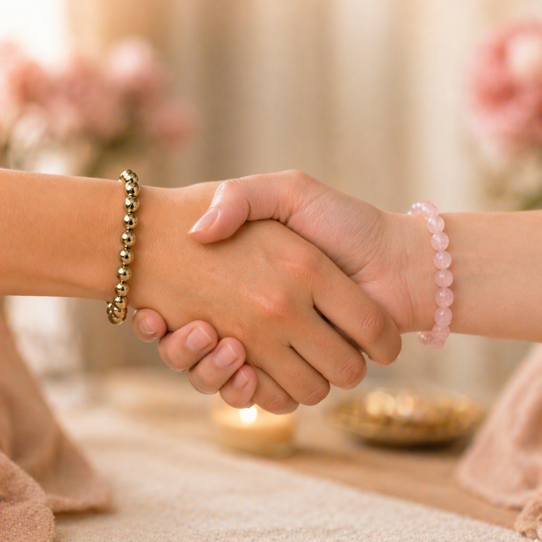 Natural Pyrite with Rose Quartz Bracelet for Love & Wealth | Healing Crystal Bracelet for Prosperity & Relationships