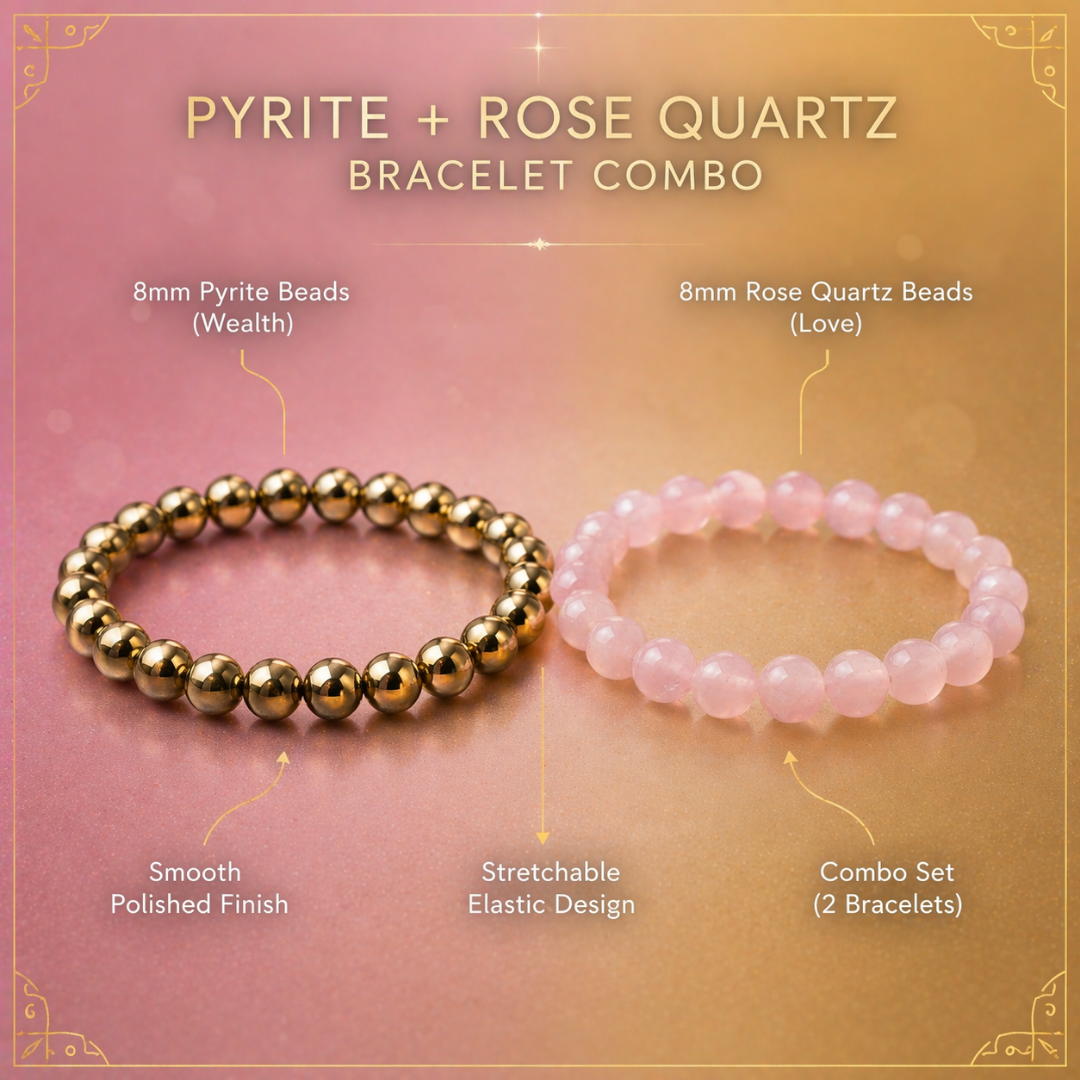Natural Pyrite with Rose Quartz Bracelet for Love & Wealth | Healing Crystal Bracelet for Prosperity & Relationships