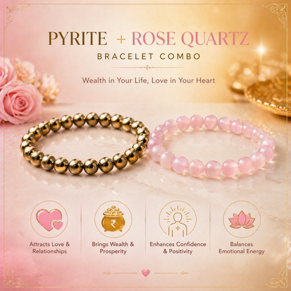 Natural Pyrite with Rose Quartz Bracelet for Love & Wealth | Healing Crystal Bracelet for Prosperity & Relationships
