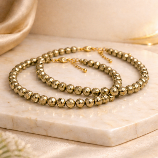 Lab Certified Raw Pyrite Anklet Set (2) for Wealth & Prosperity
