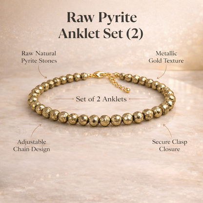 Lab Certified Raw Pyrite Anklet Set (2) for Wealth & Prosperity
