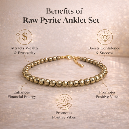 Lab Certified Raw Pyrite Anklet Set (2) for Wealth & Prosperity