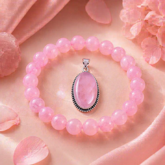 Rose Quartz Bracelet & Pendant Combo for Love & Emotional Healing