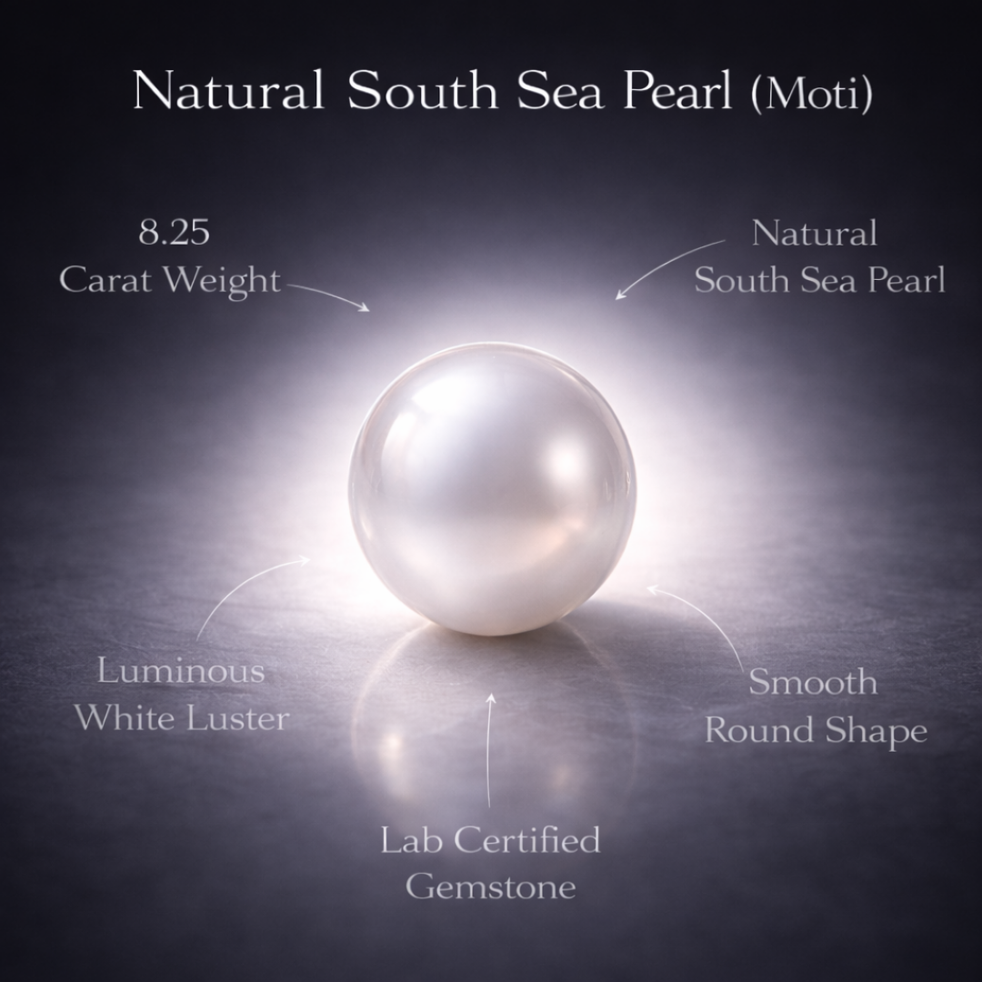 Natural South Sea Pearl (Moti) 8.25 Carat | Lab Certified Pearl Gemstone for Moon & Emotional Balance