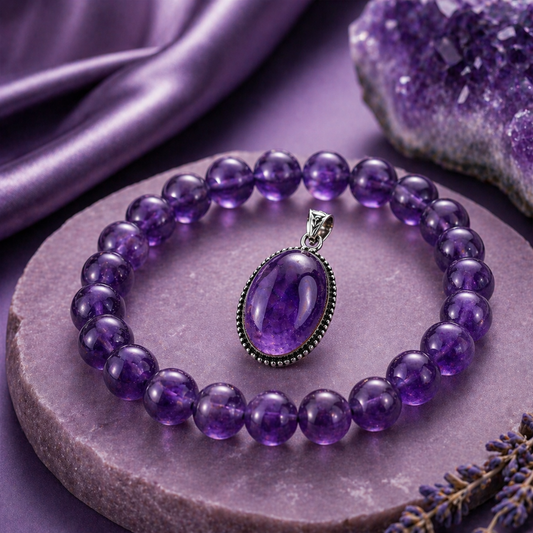 Amethyst Bracelet & Pendant Combo for Peace & Stress Relief