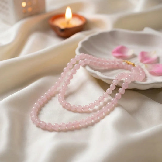 Natural Rose Quartz Mala || 8 MM || Gem Bhagya
