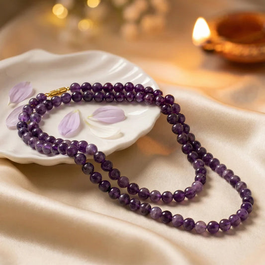 Natural Amethyst Mala || 8 MM || Gem Bhagya