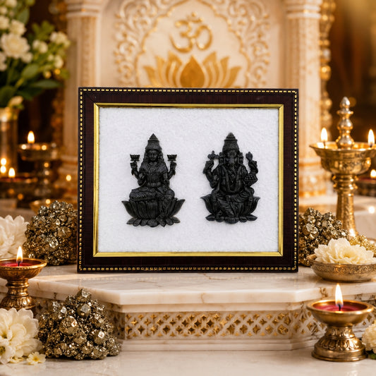 Pyrite Ganesh Ji & Laxmi Ji Frame for Wealth & Prosperity