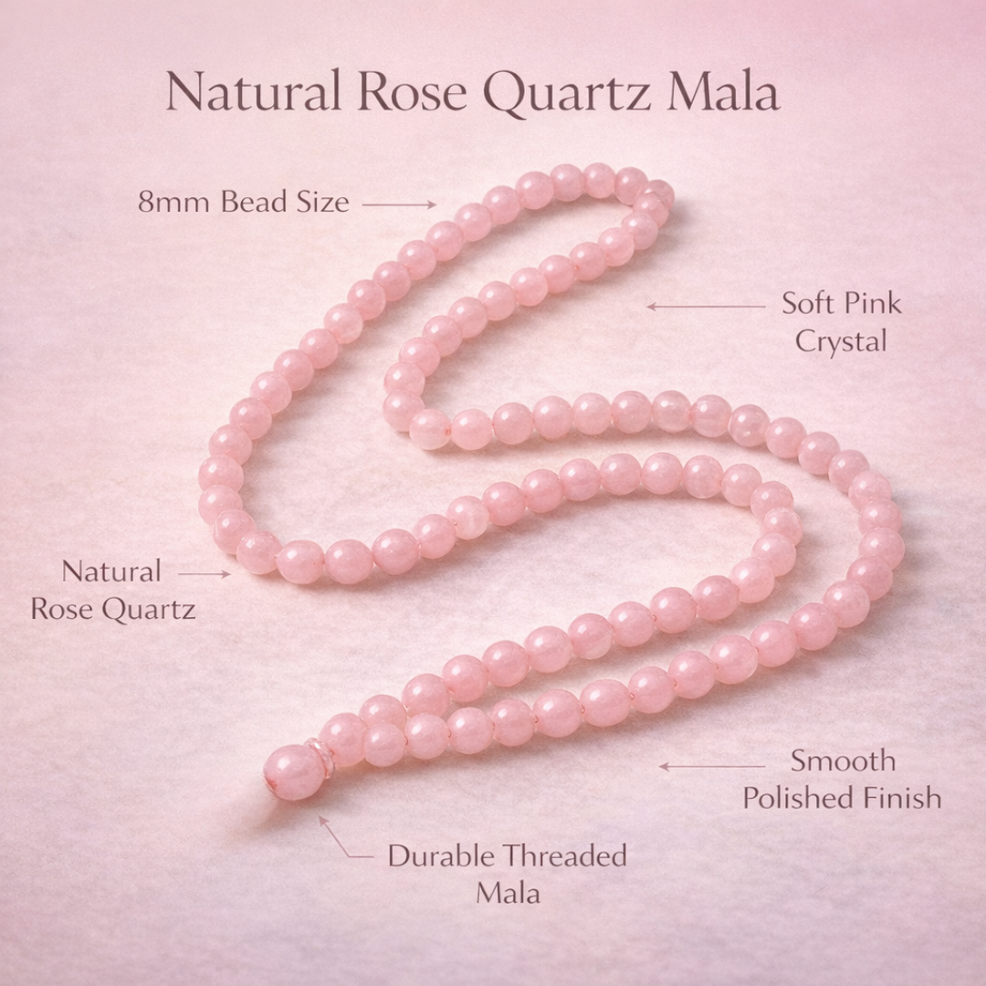 Natural Rose Quartz Mala 8mm for Love & Emotional Healing