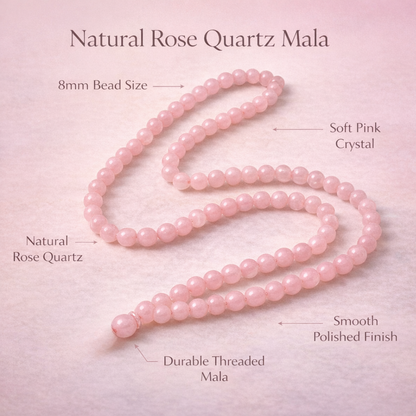 Natural Rose Quartz Mala 8mm for Love & Emotional Healing