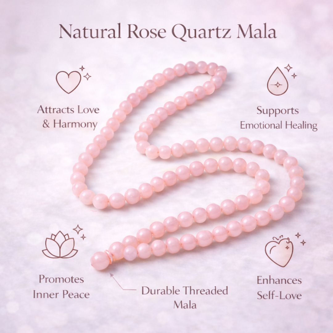 Natural Rose Quartz Mala 8mm for Love & Emotional Healing