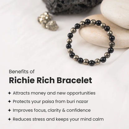 Richie Rich Bracelet with Pyrite & Black Obsidian