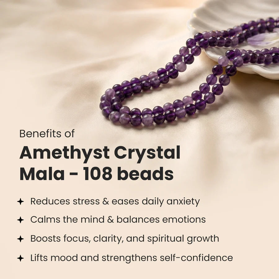 Natural Amethyst Mala || 8 MM || Gem Bhagya