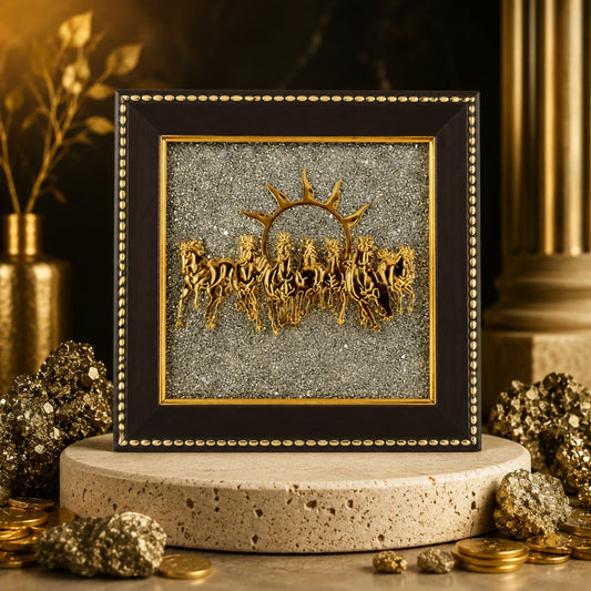 Pyrite Seven Horses Frame for Wealth & Success