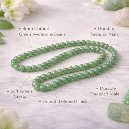 Natural Green Aventurine Mala 8mm for Luck & Prosperity