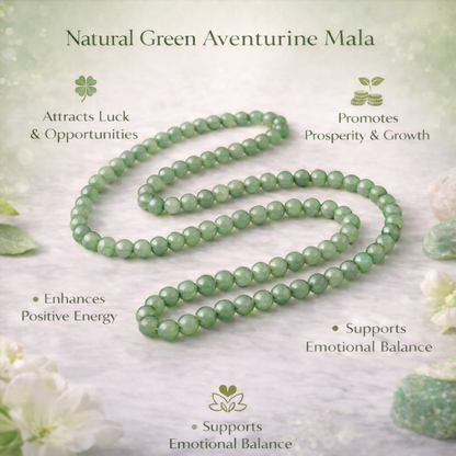 Natural Green Aventurine Mala 8mm for Luck & Prosperity