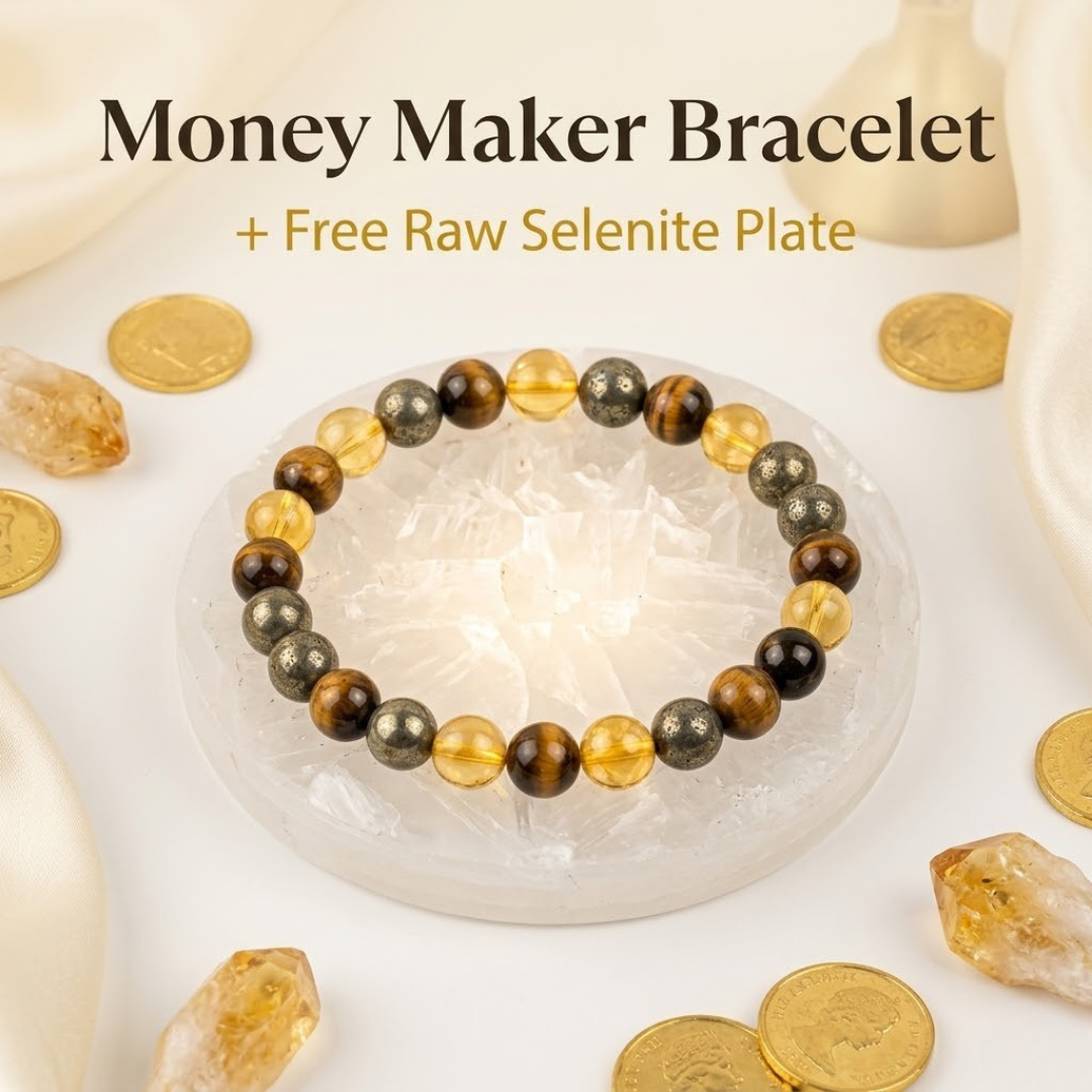 Money Maker Crystal Bracelet for Wealth & Success with Free Selenite Plate
