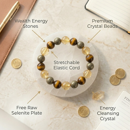 Money Maker Crystal Bracelet for Wealth & Success with Free Selenite Plate