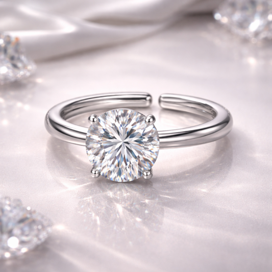 2 Carat Moissanite Adjustable Silver Ring | Lab Certified