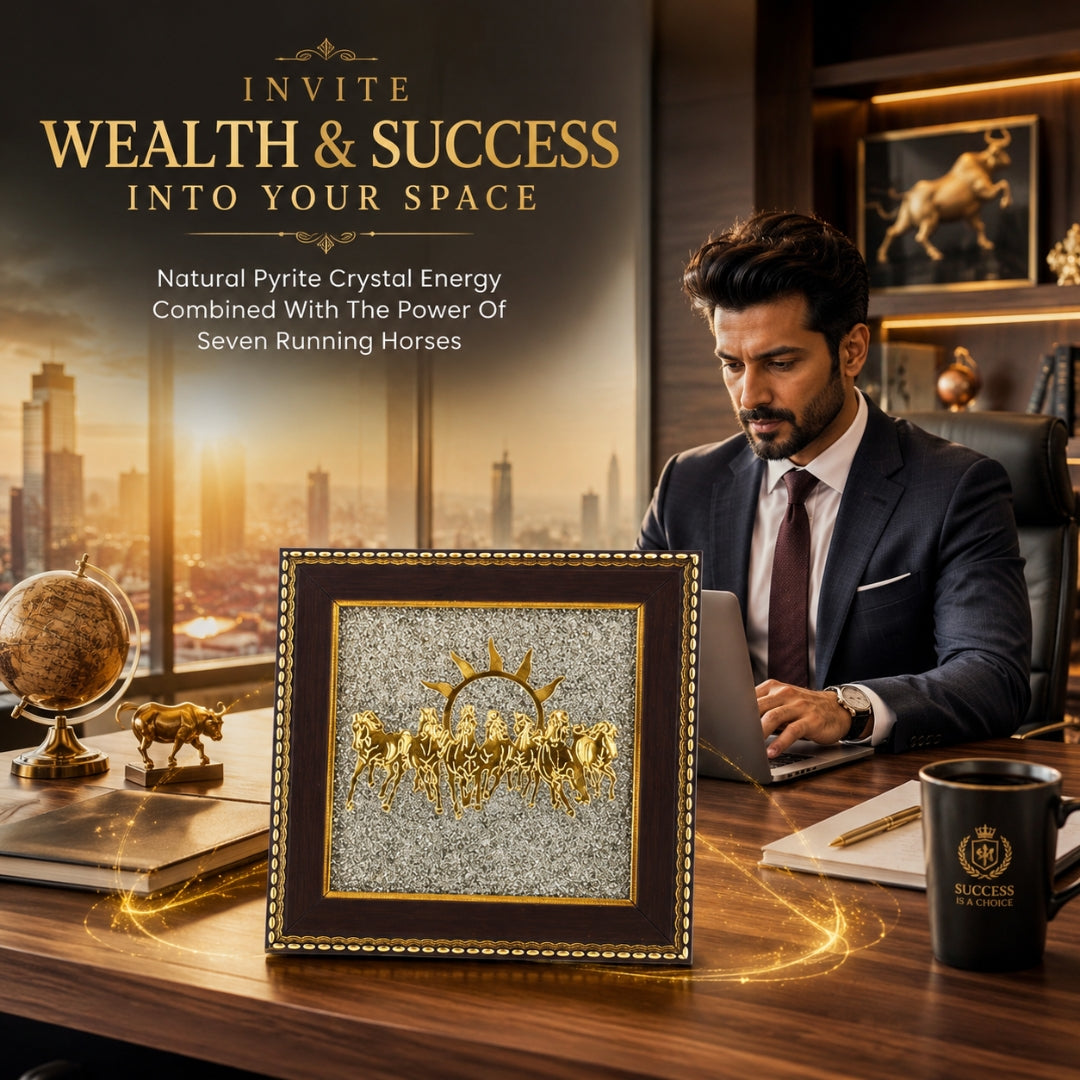 Pyrite Seven Horses Frame for Wealth & Success