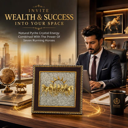 Pyrite Seven Horses Frame for Wealth & Success
