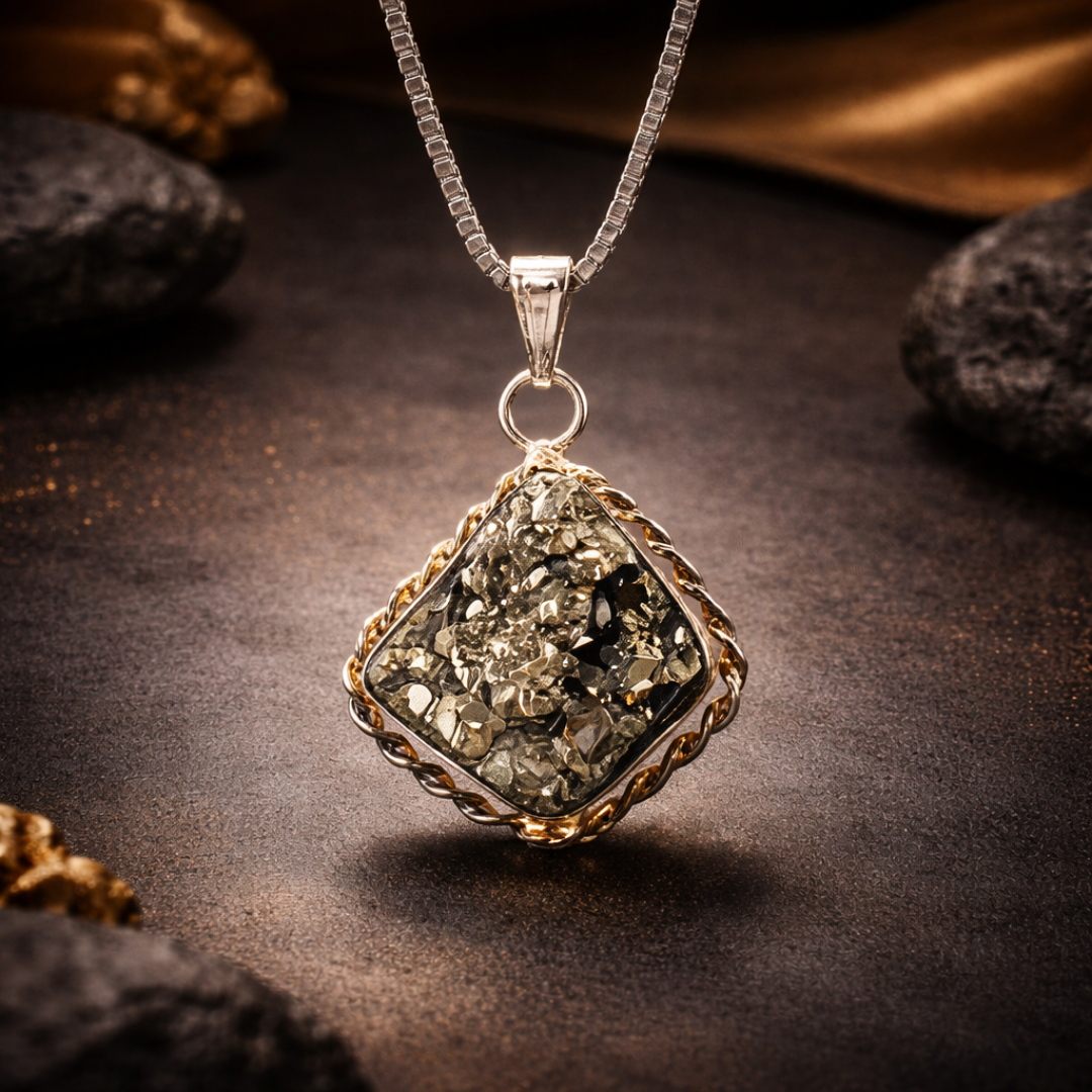 Lab Certified Natural Pyrite Pendant for Wealth & Success