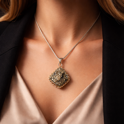 Lab Certified Natural Pyrite Pendant for Wealth & Success