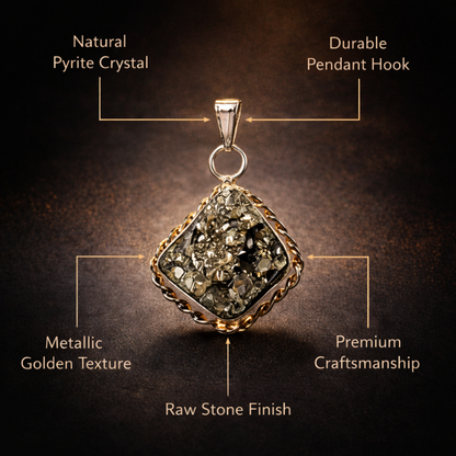 Lab Certified Natural Pyrite Pendant for Wealth & Success