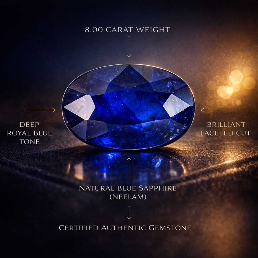 Natural Blue Sapphire Certified (Neelam) 8.00 CARAT for Success & Protection