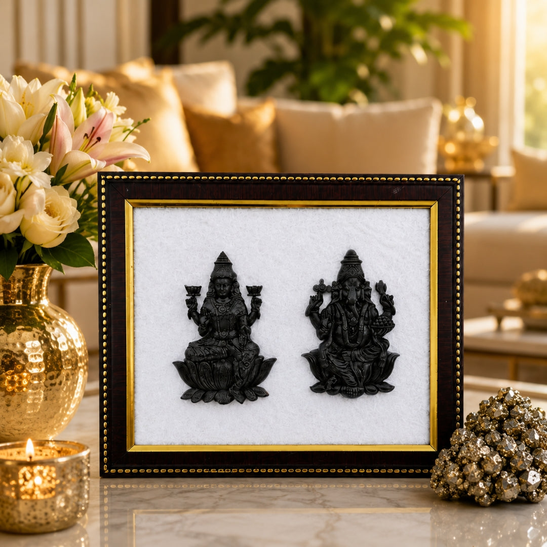 Pyrite Ganesh Ji & Laxmi Ji Frame for Wealth & Prosperity