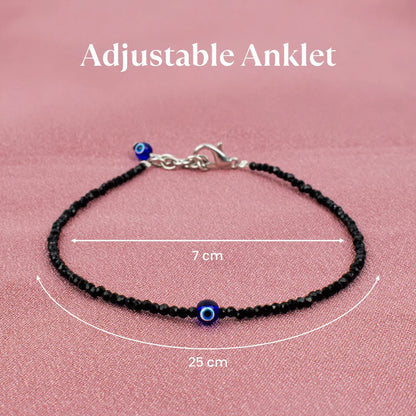 Black Tourmaline Anklet With Evil Eye For Ladies/Women